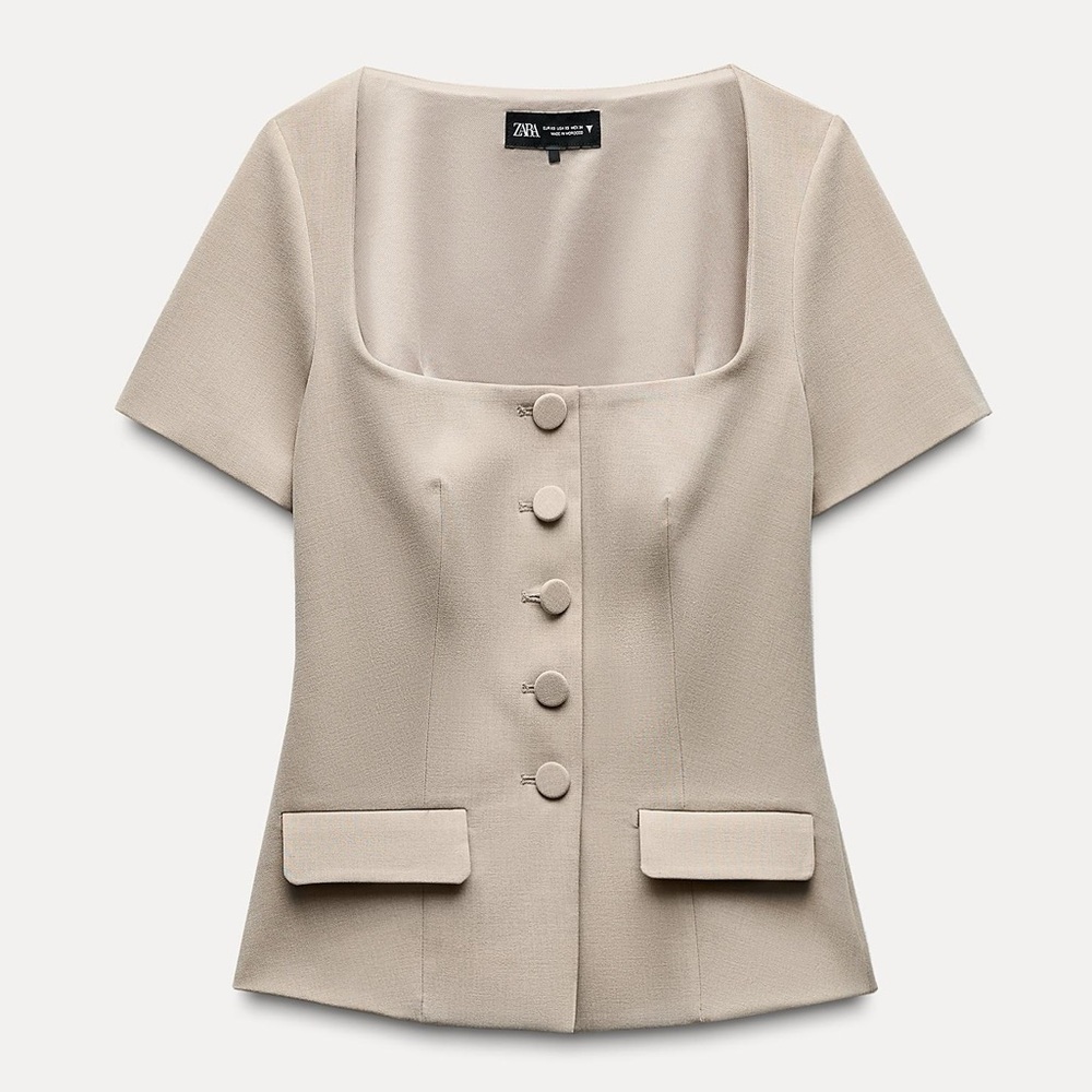 zara TOP WITH SQUARE-CUT NECKLINE blazer style size large